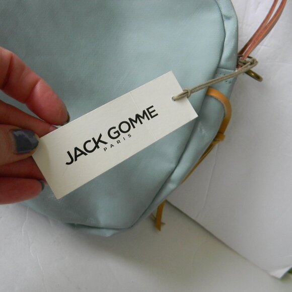 NWT JACK GOMME PARIS LEBOWL LINEN/LEATHER BOWLING BAG LIGHT BLUE CROSSBODY - Picture 3 of 12